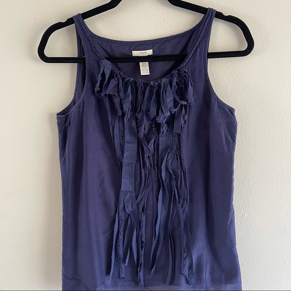 J Crew Ruffle Tank Top Size 2 Silk Blend Casual Sleeveless Lightweight Navy Blue - Picture 3 of 8